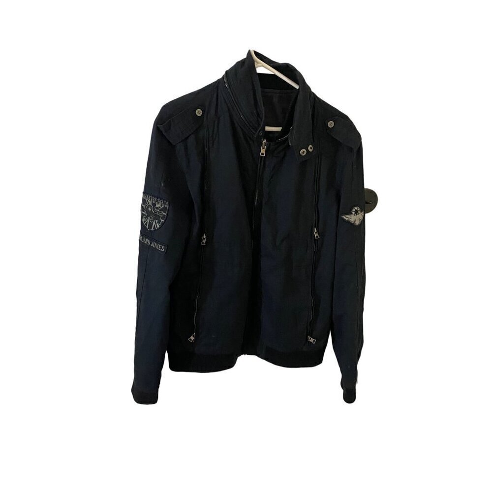 Jack And Jones Men's Black/Blue Reversible Military Aviator Bomber Jacket - Larg